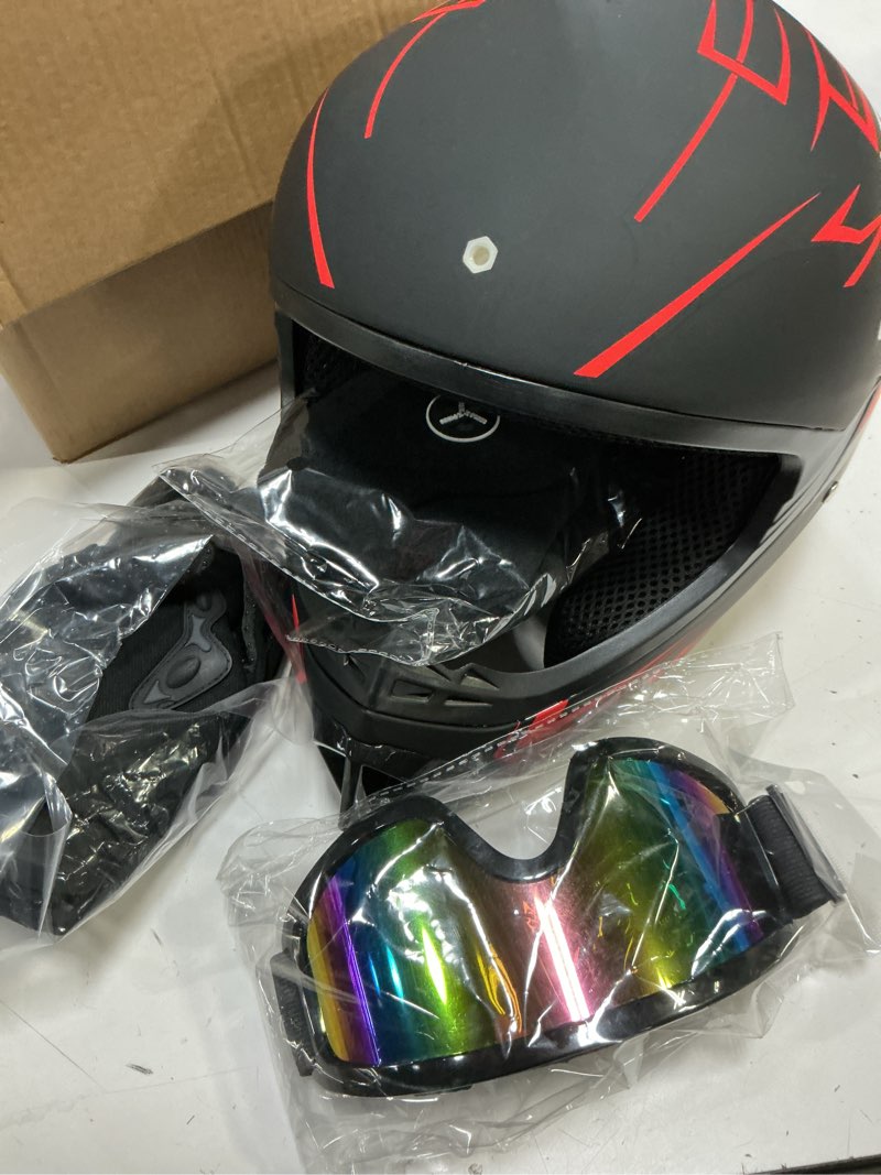 Condition photo showing Good Condition for (size:l)yesmotor youth kids motocross helmet motorcycle dirt bike off-road mountain bike bmx mx atv helmet with(gloves goggles mask) 4pcs set - dot approved(red,l) red large