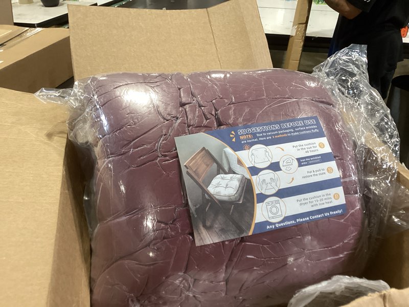 Condition photo showing Good Condition for outdoor wicker chair cushions set of 2 waterproof with ties burgundy high back patio chair cushion for indoor outdoor dining room 41.7"*20.8"*3.9" burgundy 41.7"*20.8"