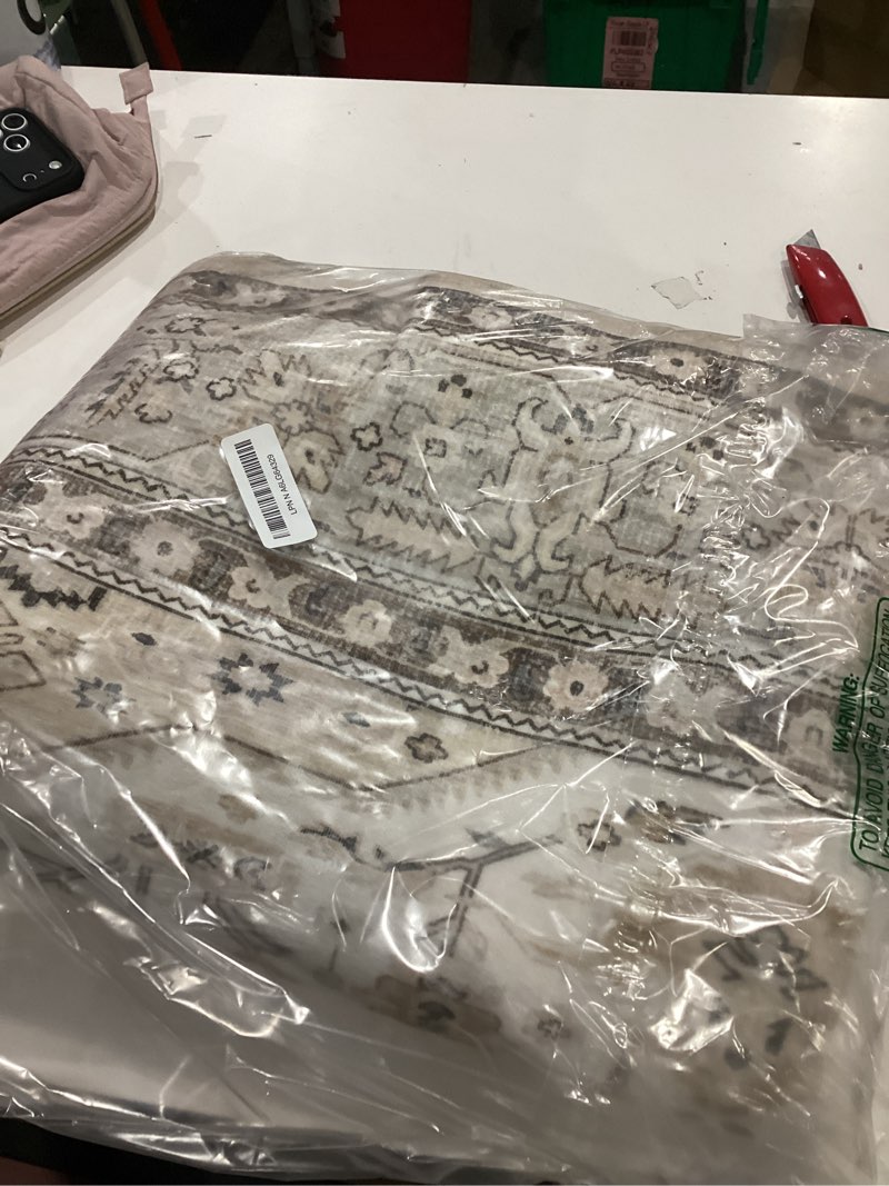 Condition photo showing Good Condition for 5x5 Rug Square Washable for Entry: Oriental Rugs for Living Room- Ultra Thin Low Pile Stain Resistant Carpet - Home Decor for Vintage Style Lover - 5' Square Ivory 5' x 5' (Square) Ivory