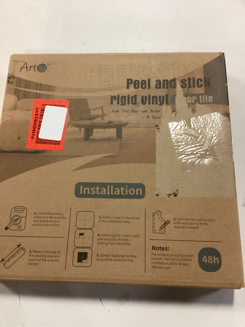 Condition photo showing New/Like New for Art3d Peel and Stick Floor Tile, 30-Pack 12 x 12in. Covers 30 Sq.ft, Waterproof Vinyl Flooring Tiles Self Adhesive for Kitchen, Bathroom & Bedroom - White Grey Vein Marble 12 x 12 inch White Grey Vein Marble 30