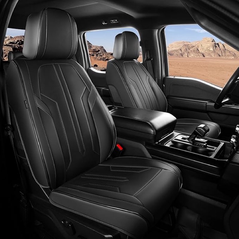 seat covers for ford f150 2009-2025, f250 f350 f450 crew cab 2017-2025, faux leather car seat covers full set, waterproof seat covers for cars trucks pickup,black