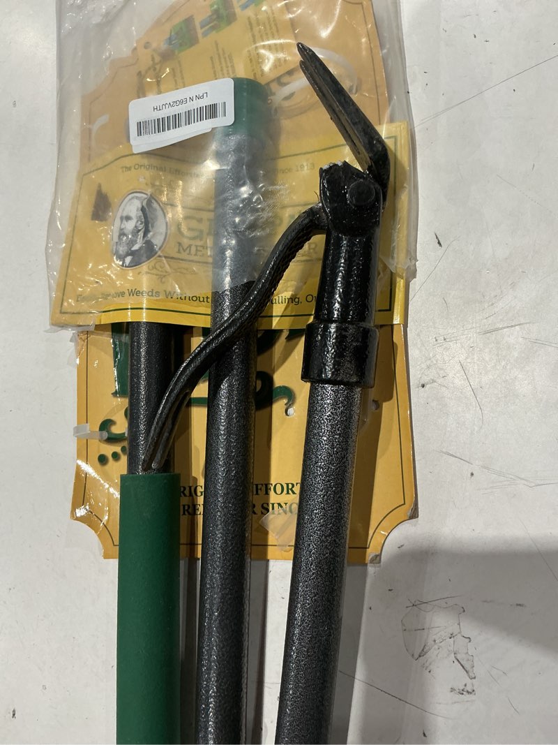 Condition photo showing As Is for grampa's metal weeder - stand up weed puller tool with steel long handle - made with all steel handle & 4-claw steel head - easily remove weeds without bending, pulling, or kneeling (green)