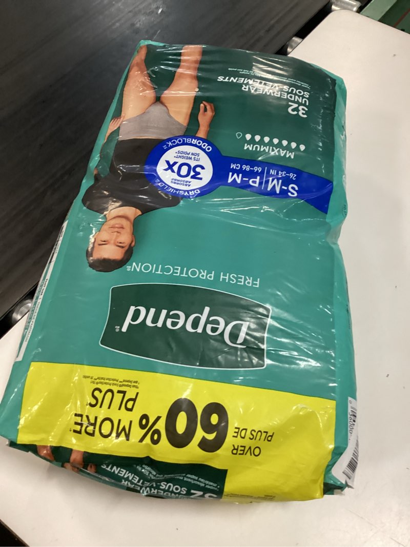 Condition photo showing New/Like New for depend fresh protection adult diapers, incontinence underwear for men, disposable, maximum, small/medium, grey, 32 count, packaging may vary small/medium 32
