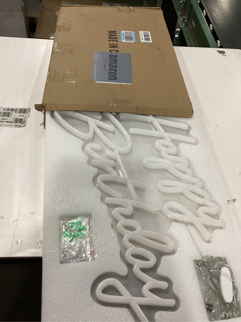 Condition photo showing As Is for Happy  happy birthday neon sign