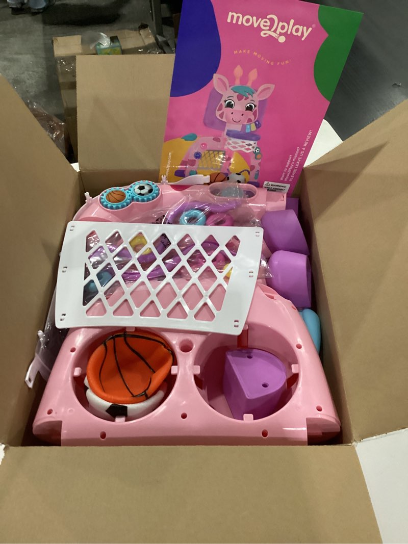 Condition photo showing New/Like New for Move2Play, Giraffe Basketball Hoop & Soccer Goal Activity Center | 30+ Sounds & Lights | 1, 2, 3+ Year Old Gift & Birthday Present | 6, 12, 18, 24+ Month Toy For Baby, Toddler, Boys, & Girls Giraffe - Pink