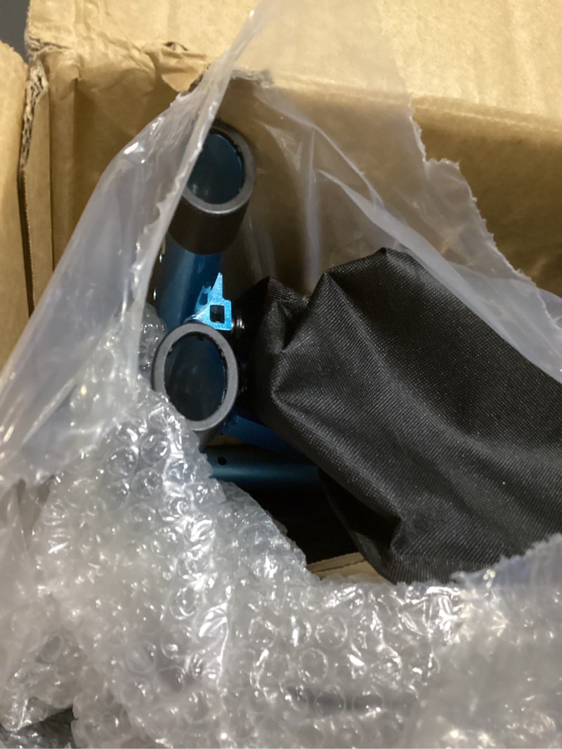 Condition photo showing New/Like New for foldable 2-in-1 rollator walker for seniors with seat, lightweight transport wheelchair combo 300 lbs capacity, all-terrain tires, anti-tip brakes, adjustable height 33.5"-40" sky blue 2-in-1 rollator (10" front and 8" rear wheel)