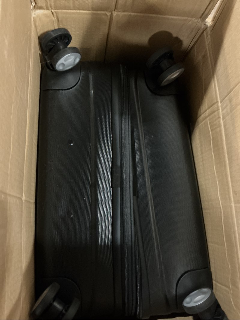 Condition photo showing As Is for amazon basics 2-piece hardside luggage set (20", 28") with tsa locks, spinner wheels, expandable, scratch-resistant surface, black 2-piece set (20", 28") 20", 28" black
