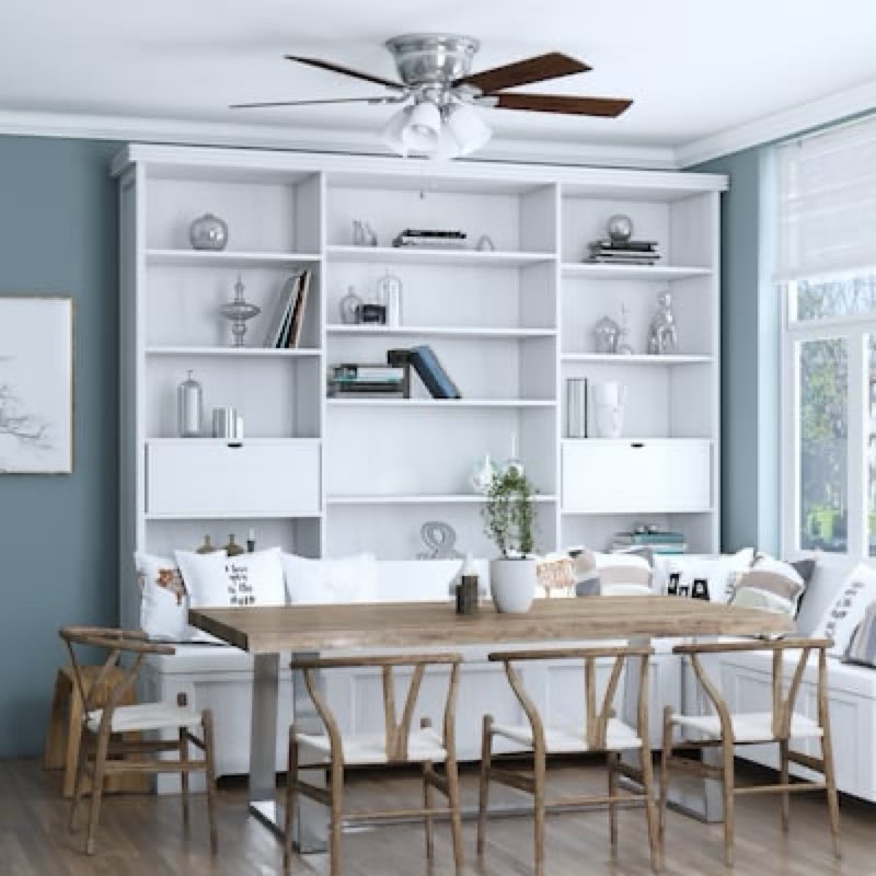  harbor breeze centreville 52-in brushed nickel with nutmeg/cocoa blades flush mount ceiling fan