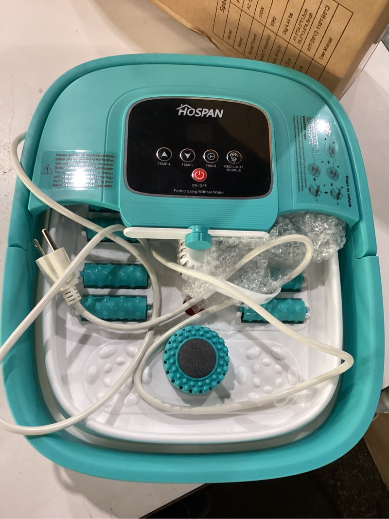 Condition photo showing New/Like New for HOSPAN Collapsible Foot Spa with Heat, Bubble, Red Light, and Temperature Control, Foot Bath Massager with 8 Shiatsu Massage Rollers, Pedicure Foot Spa for Relaxation - FS01A Sky Blue