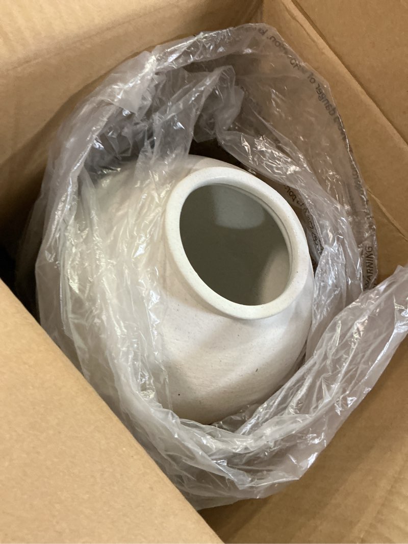 Condition photo showing Good Condition for Large White Ceramic Vase - 9.8 Inch Rustic Farmhouse Vase for Home Decor, Minimalist Tall Vases for Living Room, Table, Bathroom, Holiday & Weddings (Sandstone White) Sandstone White 9.8 inch