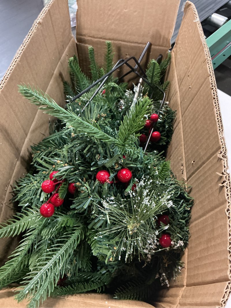 Condition photo showing Good Condition for guoou set of 2 christmas tree urn filler, lighted artificial xmas pine trees with tripod stake, battery powered outdoor christmas trees for porch, driveway, yard (14 pine cones)