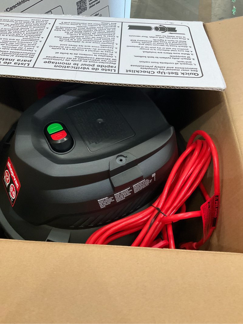 Condition photo showing As Is for shop-vac 12-gallon poly wet/dry vacuum.  