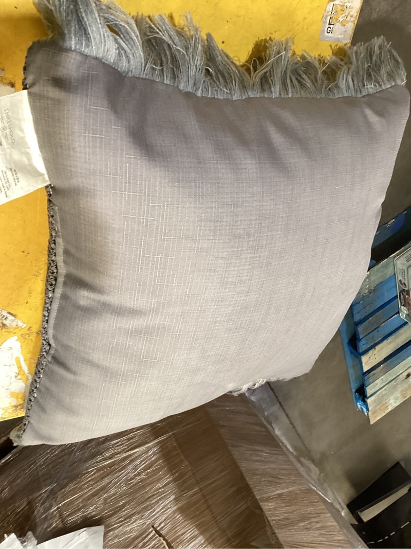 Condition photo showing As Is for 20"x20" faux natural knit fringed pillow gray - threshold™