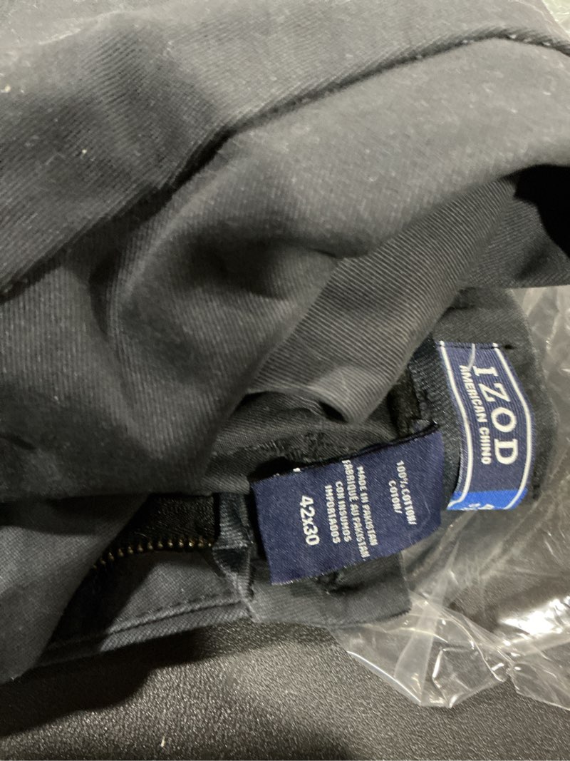 Condition photo showing As Is for Izod Men's American Chino Flat Front Straight Fit Pant 42W x 30L Black