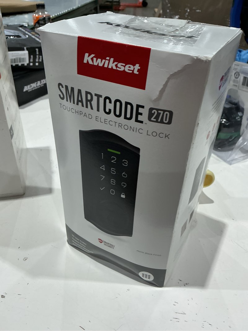 Condition photo showing As Is for kwikset smartcode 270 touchpad traditional matte black touchscreen electronic deadbolt lock