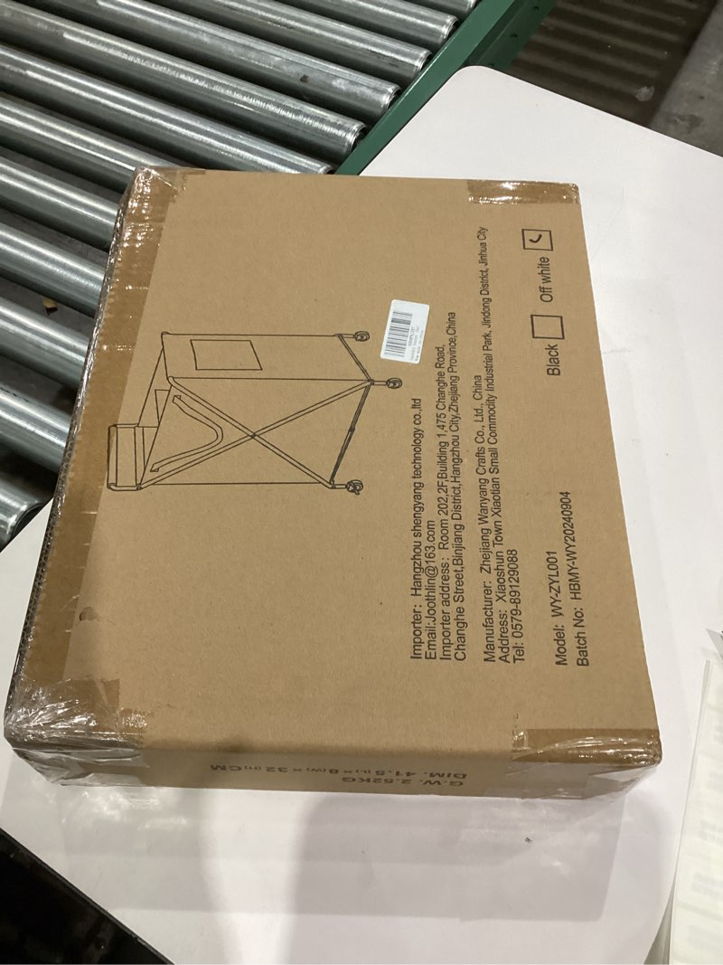 Condition photo showing New/Like New for Foldable Metal Laundry Basket with Wheels, 2-Section Rolling Laundry Hamper, 37 Gallons (140L), Removable Liner, Steel Frame with Wooden Handle, Cream White