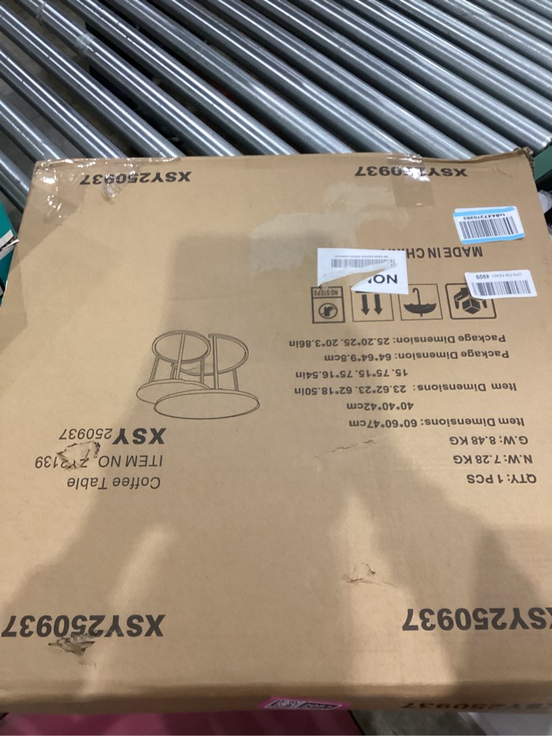 Condition photo showing New/Like New for aboxoo Coffee Table Nesting White Set of 2 Side Set Golden Frame Circular Round and Marble Pattern Wooden Tables, Living Room Bedroom Apartment Modern Industrial Simple Nightstand Gold White Engineered Wood