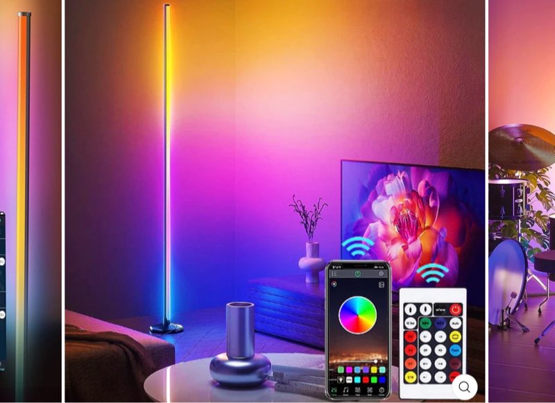 Vexinat Corner Floor Lamp, LED Floor Lamp Light with Music Sync, APP and Remote Color Changing Corne