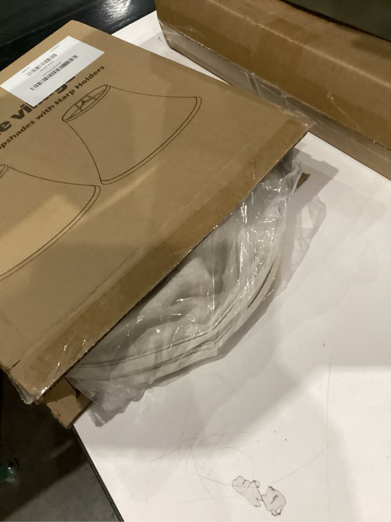 Condition photo showing Good Condition for bell lamp shades set of 2, 6"top x 13"bottom x 10"high, beige shade replacement for table lamps, floor lamps, fabric natural linen hand crafted(spider fitter), harp holders included, assembly required