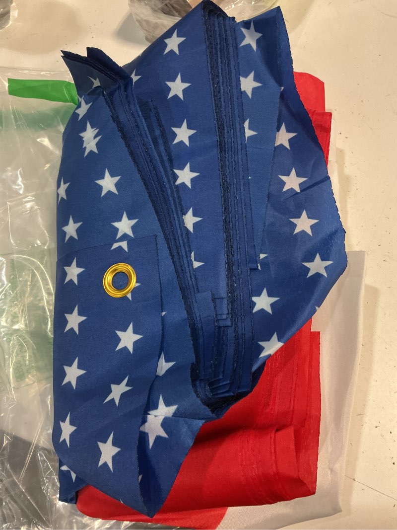 Condition photo showing Good Condition for buryeah 4 pieces 2x30ft large american bunting flag for outside, 4th of july us banners patriotic red white and blueflag 250th anniversary outdoor indoor independence day decorations