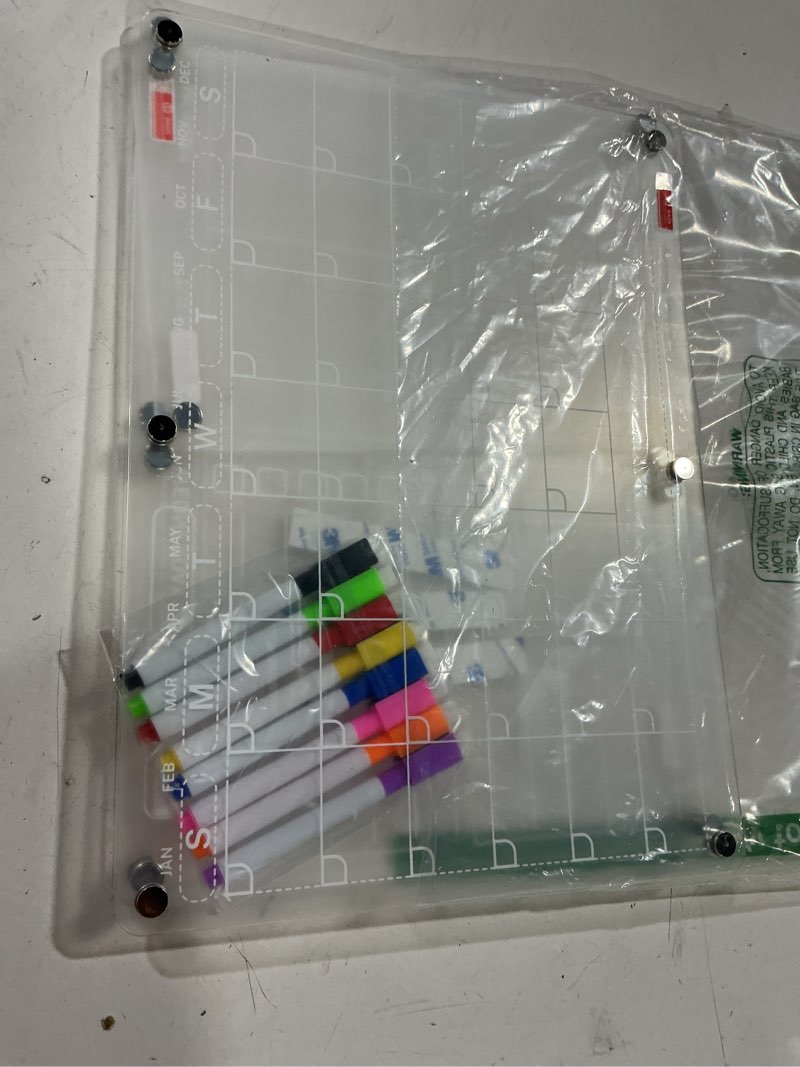 Condition photo showing Good Condition for 4 pack magnetic calendar for refrigerator, clear acrylic calendar for fridge with 8 colorful markers, fridge calendar magnet easy erase for home kitchen, office organization mth+wk+dly+memo