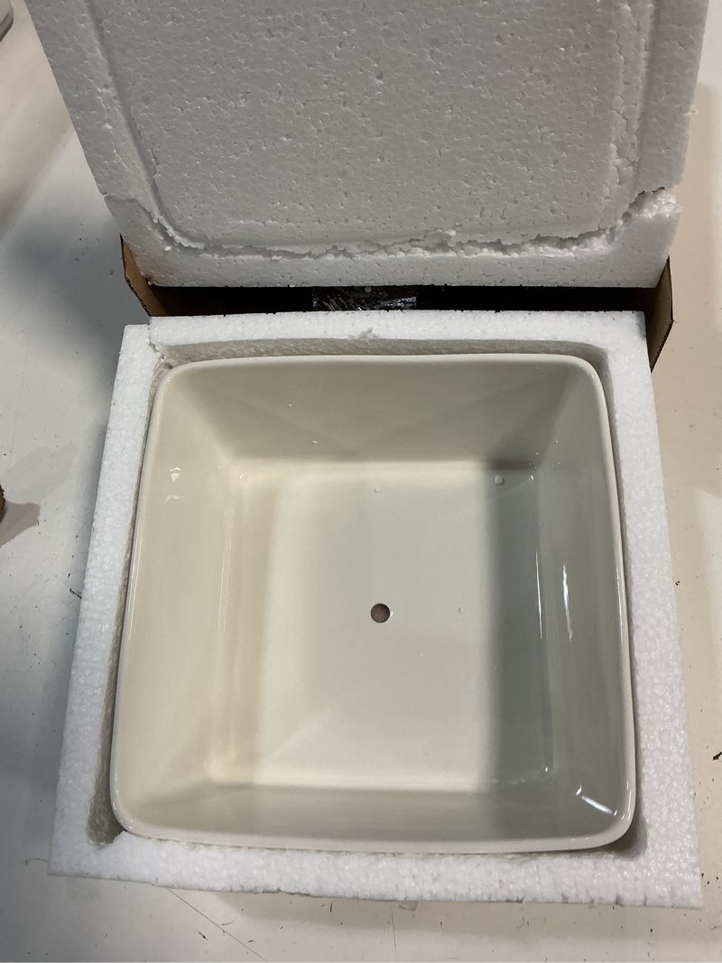 Condition photo showing Good Condition for 7 inch square white ceramic succulent cactus plants planter pot with drainage bamboo tray ?large?