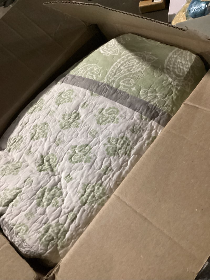 Condition photo showing As Is for Laura Ashley - King Comforter Set, Reversible Cotton Bedding with Matching Shams & Bedskirt, Stylish Home Decor for All Seasons (Harper Sage, King)