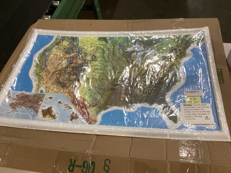 Condition photo showing New/Like New for 3d united states raised relief map | topographic usa wall map | 34.5" x 22" | rand mcnally x hubbard scientific | vacuum-formed rigid vinyl