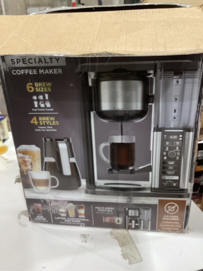 Condition photo showing As Is for Ninja Specialty Coffee Maker, Hot & Iced Coffee, 6 Brew Styles, 8 Sizes, Small Cup to Travel Mug, 10-Cup Carafe, Fold-Away Frother, Permanent Filter, Removable Reservoir, Black, CM401 10 Cup