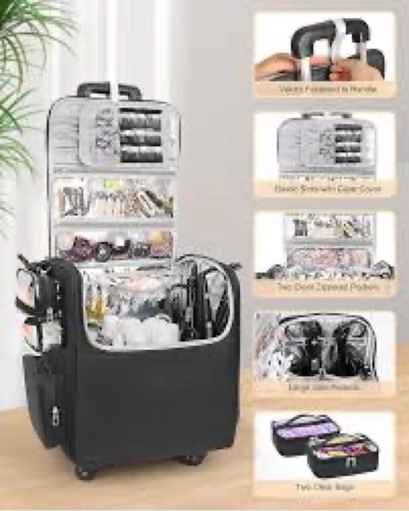 Relavel Hair Tools Travel Bag Hair Stylist Backpack Hairdresser Cosmetology Bag, Heat Insulation Full Layer for Curling Iron, Hair Straightener, Travel Accessories Train Case Barber Organizer, Black Large Black