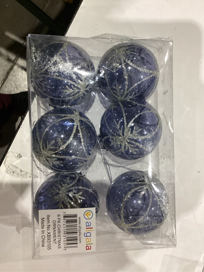 Condition photo showing New/Like New for Allgala 6-PK 3 Inch Luxury Glitter Rich Decoration Christmas Tree Ornament Balls-Navy Blue-XB93105