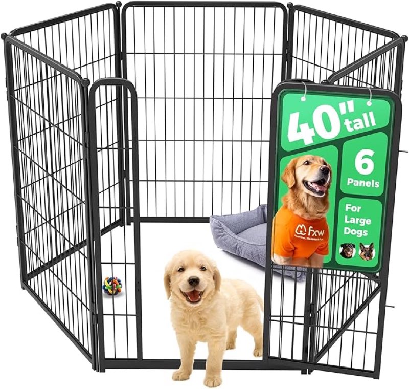 fxw homeplus unleashed indoor dog playpen - stress-free and safe play, heavy duty 40 inch 6 panels dog pen for medium and large dogs, black?patented