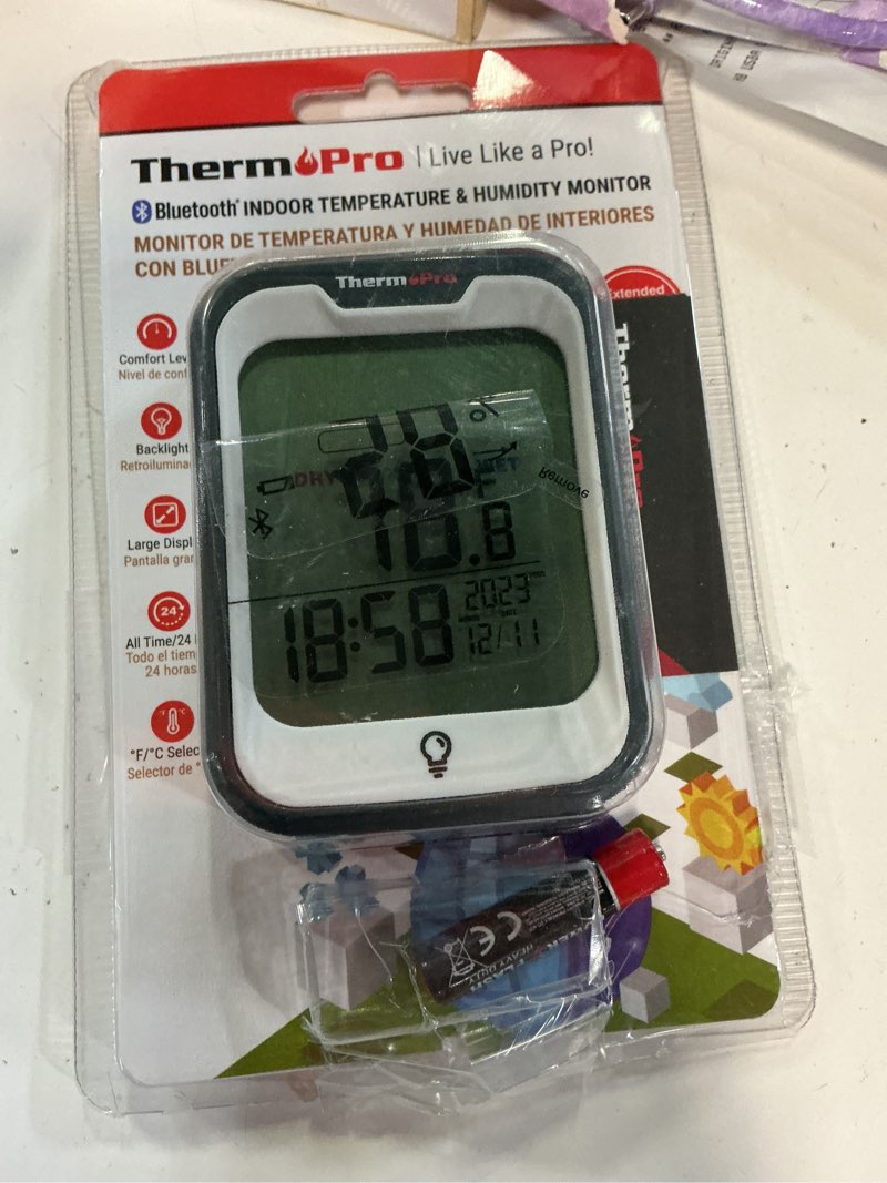 Condition photo showing As Is for thermopro tp358w bluetooth indoor thermometer hygrometer for home with 260ft range