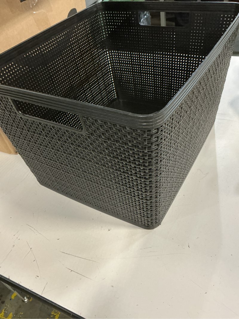 Condition photo showing As Is for bino | woven plastic basket | large (black), 3-pack | the jute collection | home organization, space - saving storage, stylish design | jute basket | plastic storage basket black 3pk- l