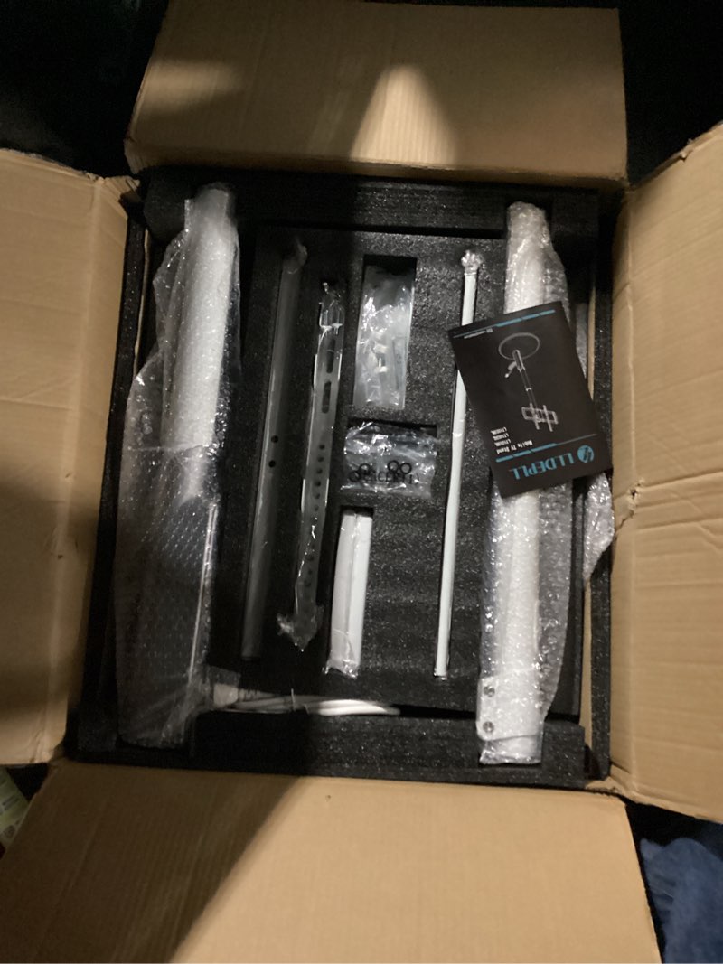 Condition photo showing New/Like New for LLDEPLL Floor Mobile TV Stand with Power Outlet, Rolling TV Cart for 27-65 Inch OLED LED Monitors, 6 Levels of Height Adjustment, Ambient Lighting on The Bottom Wheels Holds up to 88lbs, 400x400mm White