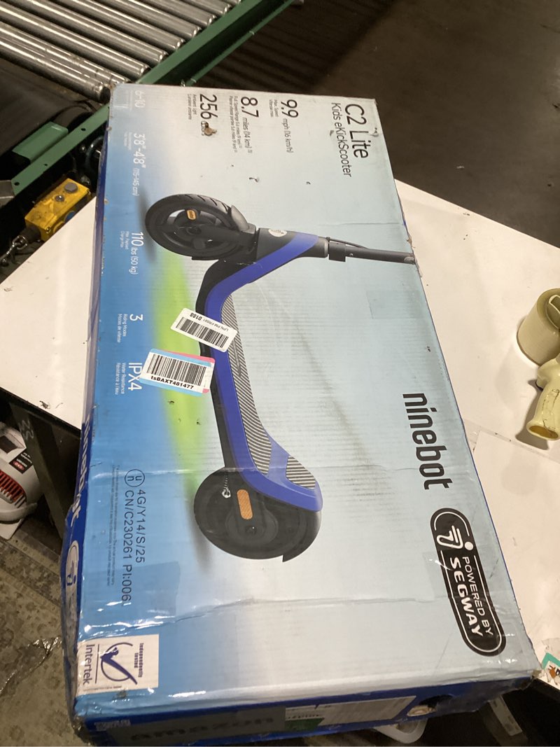 Condition photo showing As Is for segway ninebot ekickscooter - electric scooter for kids 6-14, w/t adjustable handlebar height (only c2 pro) for riders up to 132 lbs, includes new cruise mode, ul-2272 certified c2 lite / 9.9 mph