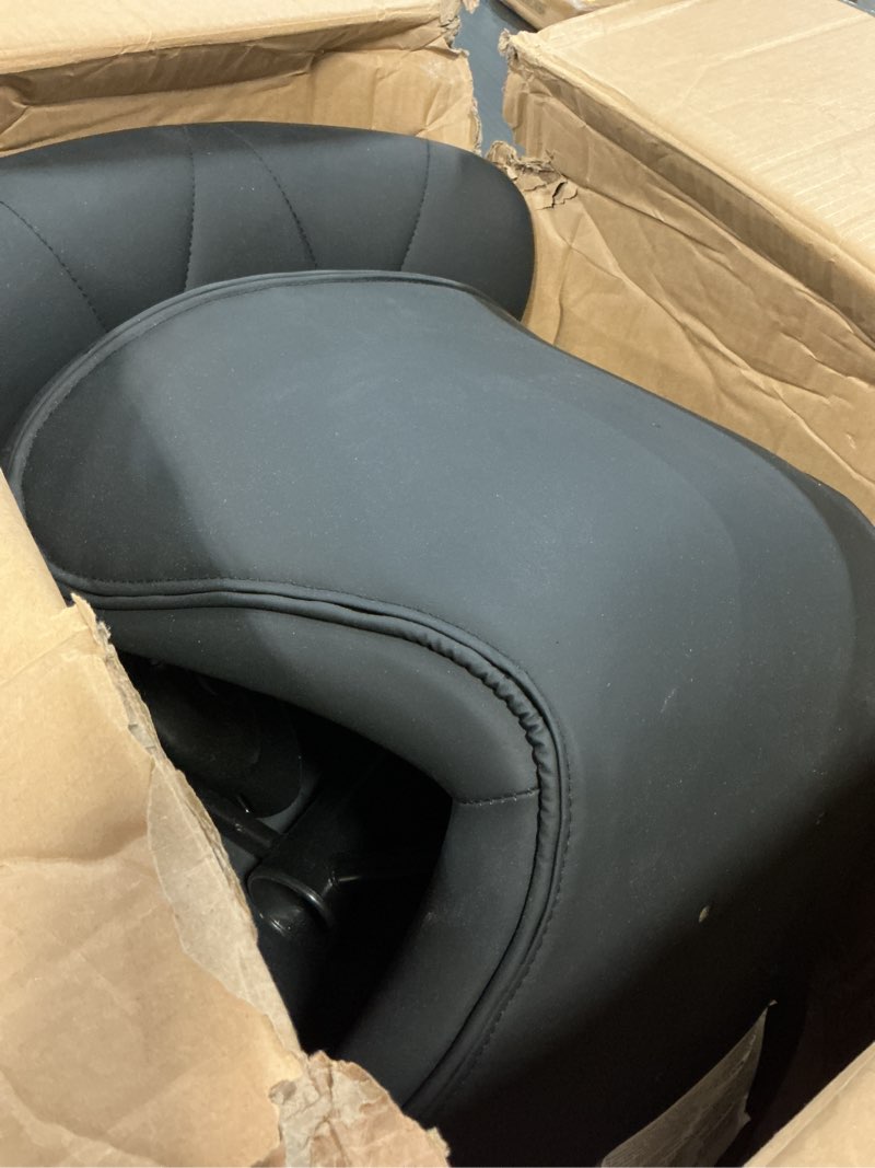Condition photo showing As Is for sweetcrispy modern bar stools set of 2, adjustable faux leather upholstered swivel bar stools, counter height bar chairs with back for kitchen island, black black set of 2 modern