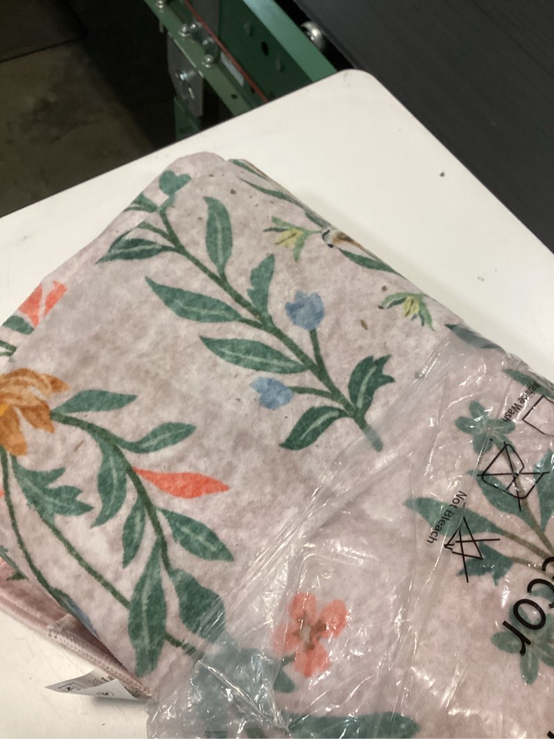 Condition photo showing As Is for Machine Washable 5x7 Area Rugs for Living Room, Non Slip Soft Low Pile Unicorn Floral Farmhouse Moroccan Vintage Animal Playroom Girls Rugs for Bedroom, Large Carpet Rugs for Nurseries(Pink,5'x7') 5x7 Pink