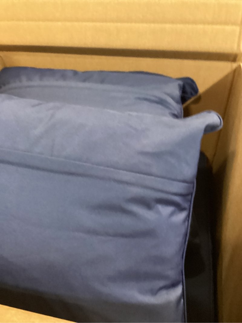 Condition photo showing Good Condition for 22x22 inch patio chair cushions set of 2, outdoor furniture cushions - removable cover, water-repellent, fade-resistant, non-slip bottom & straps, replacement for lawn, porch & deck chair - navy navy 2 pack | 22''x22''