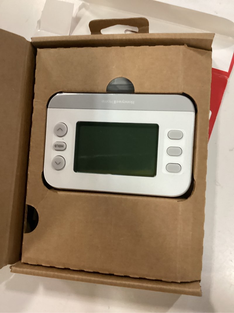 Condition photo showing Good Condition for new! honeywell home programmable thermostat, single-stage, 1 heat/1 cool compatibility, flexible schedule, x2p, white, rth21b