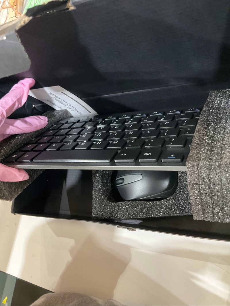 Condition photo showing Good Condition for Compact Wireless Keyboard Mouse Combo, Mini Portable Travel Keyboard and Silent Mouse Set with USB Receiver, Quiet Click, Small Size, Adjustable 2400 DPI for Computer, Laptop, PC, Windows, Mac Gray