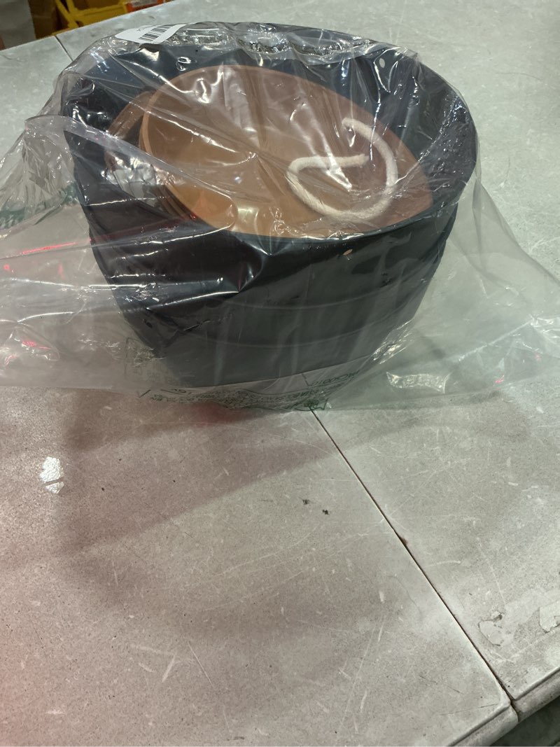 Condition photo showing Good Condition for hanging planters 3-pack, 8 inch self-watering hanging pots with drainage hole and chains, plastic planters for indoor outdoor?black brown? black brown 8 inches