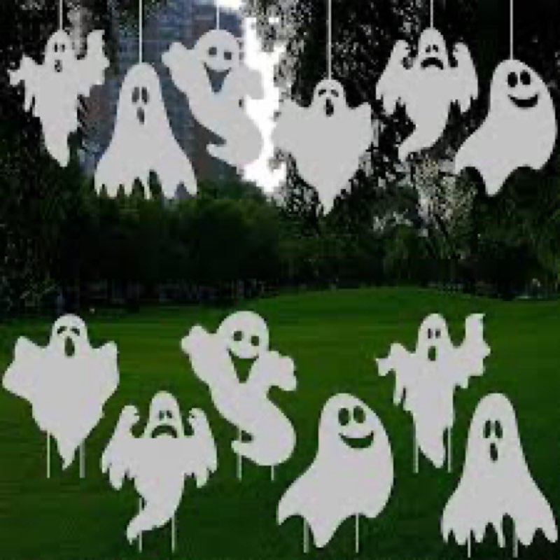 Halloween Outdoor Decorations Yard Signs Stakes 6PCS Ghost Lawn Decorations Signs Hanging Ghost with