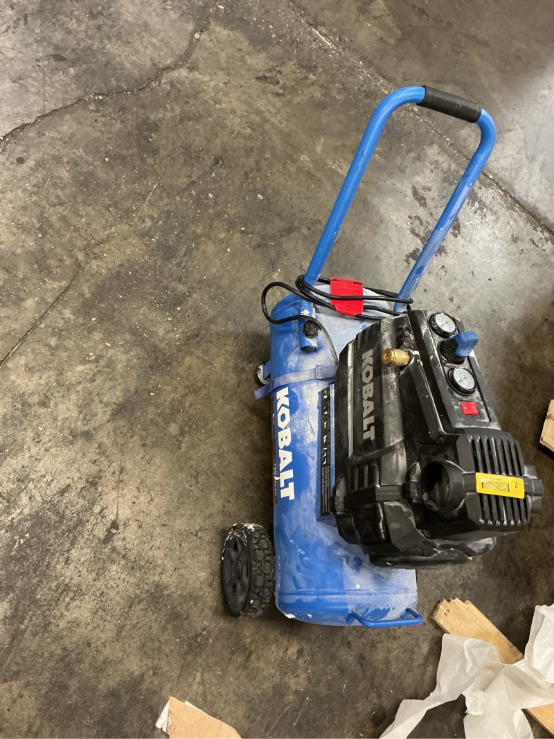 Condition photo showing As Is for kobalt 8-gallon portable electric 150 psi horizontal air compressor