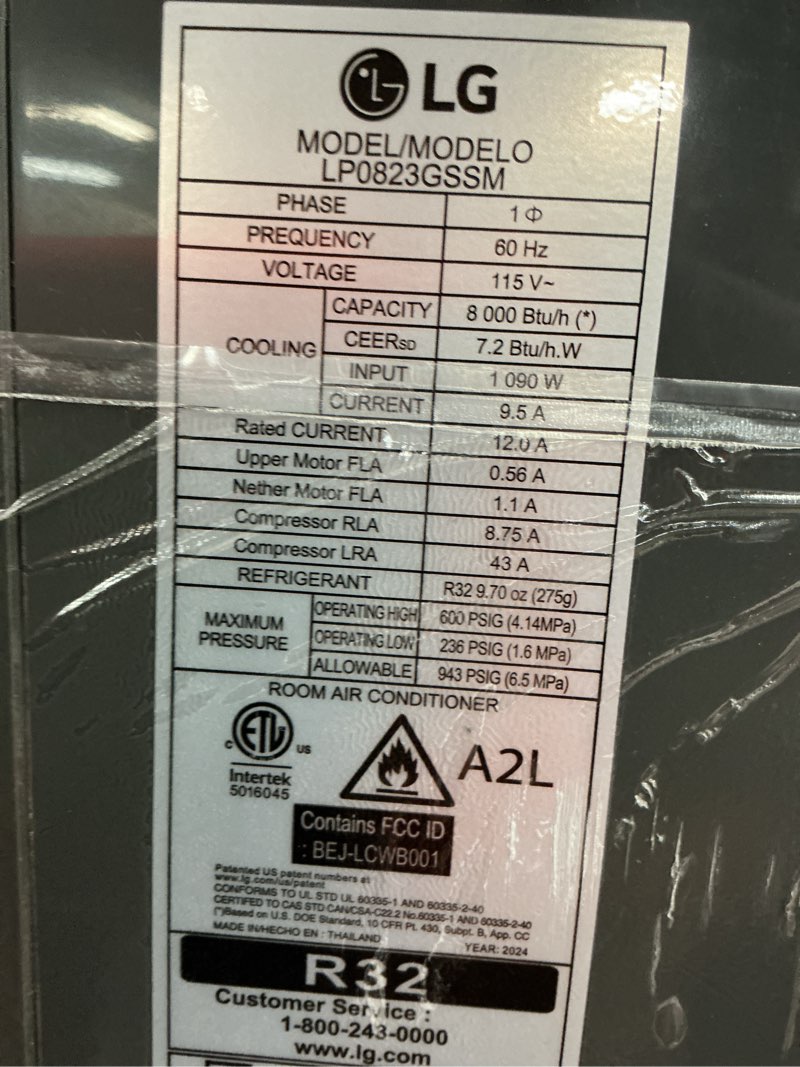 Condition photo showing As Is for lg 8000 btu (doe) / (12000 ashrae) portable air conditioners cools 350 sqft easy install & wifi app remote eco-friendly, quiet small & medium room air conditioner ac unit home gray lp0823gssm