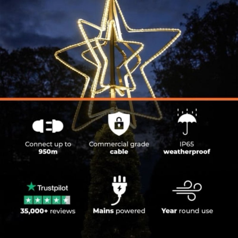 Connectable Warm White LED Outdoor Star Christmas Tree Topper