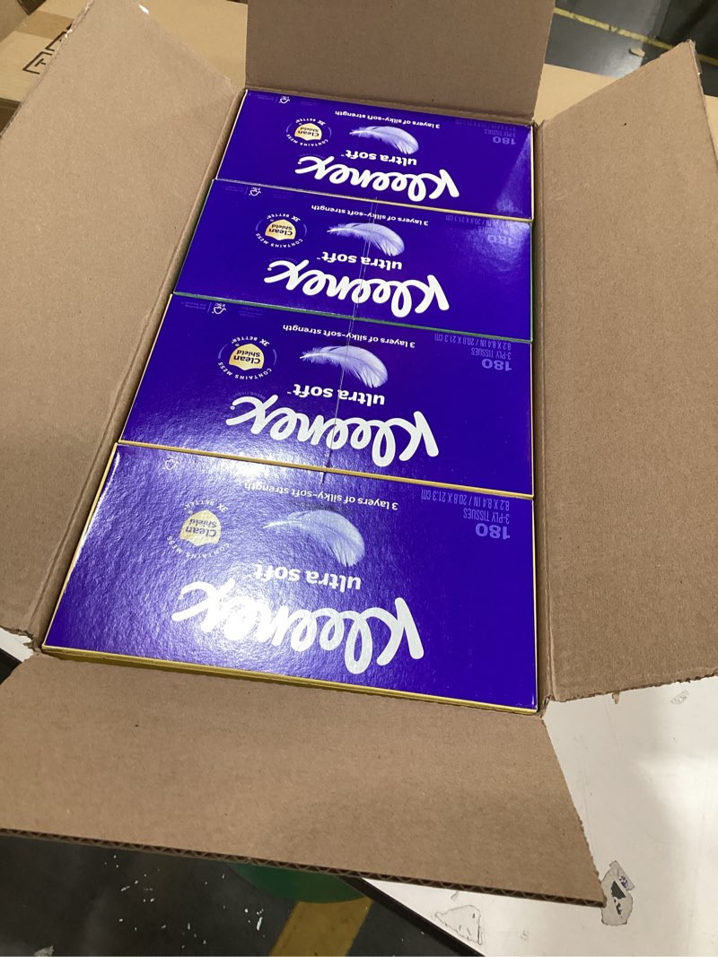 Condition photo showing New/Like New for Kleenex Ultra Soft Facial Tissues, 8 Flat Boxes, 180 Tissues per Box, 3-Ply, Packaging May Vary