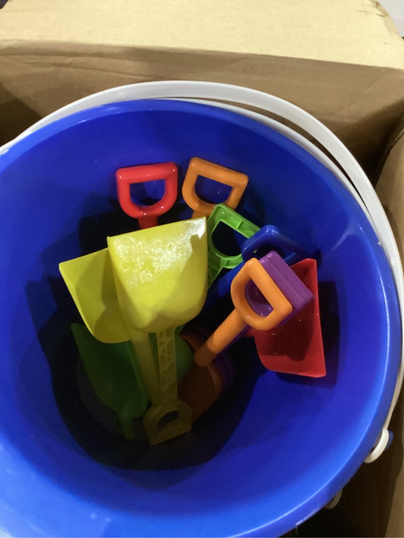 Condition photo showing Good Condition for 12 set beach sand buckets and shovels set includes 9 inch large sand buckets and shovels beach pails toys for kids for summer theme party favors summer game (6 colors) 6 colors 12
