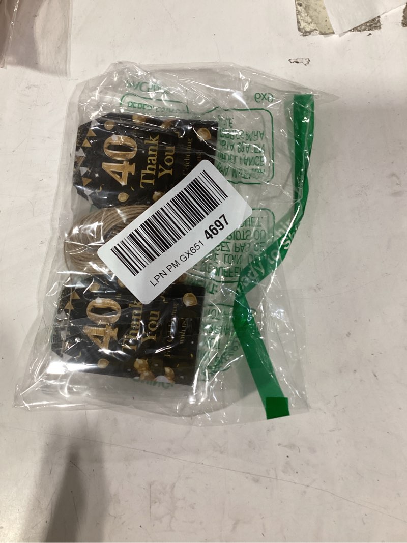 Condition photo showing New/Like New for black and gold 40th birthday thank you tags, cheer to 40 years paper gift tag for men, happy 40th birthday thank you gift labels with string for 40th anniversary party decoration
