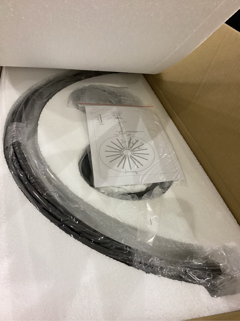 Condition photo showing As Is for 42" Extra Large Black Modern Globe Chandelier, 24-Light Crystal Entryway Foyer Chandelier for High Ceilings, Stairway, Kitchen, Dining Room, Living Room, and Hallway Black&Chrome Globe D42"